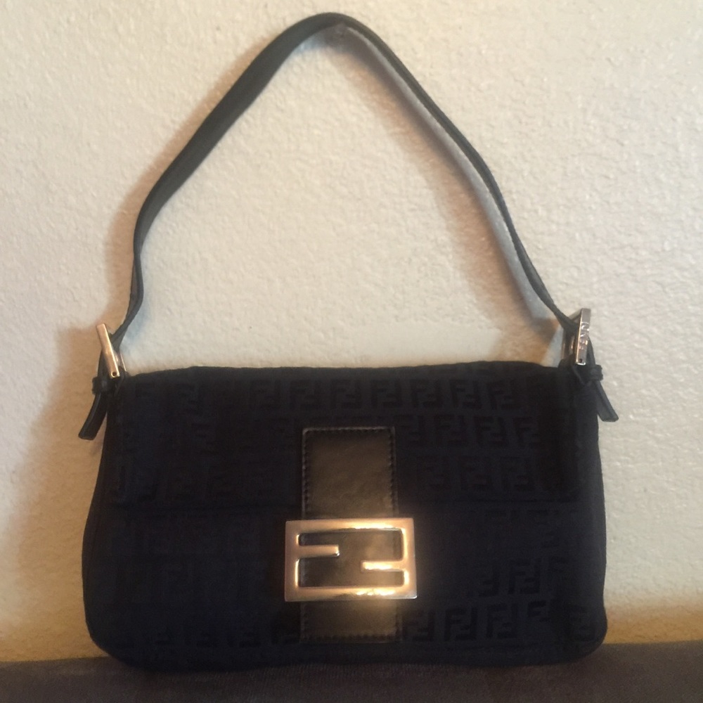 Fendi Baguette Black Zucca Monogram Canvas Bag